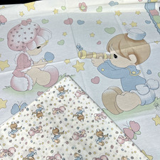 Vtg 1998 Precious Moments Boy Girl Crib Blanket/Sheet Fabric Panel Hearts Stars