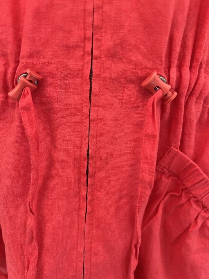 Eileen Fisher Size L 100% Irish Linen Full-Zip Hooded Anorak Jacket / Coral - Image 4 of 4