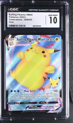 ✨ CGC 10 Surfing Pikachu Vmax 009/025 Pokémon Celebrations 2021 English