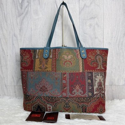 ETRO Oriental Patchwork Reversible Tote Bag Leather Jacquard Large Size 17.72in