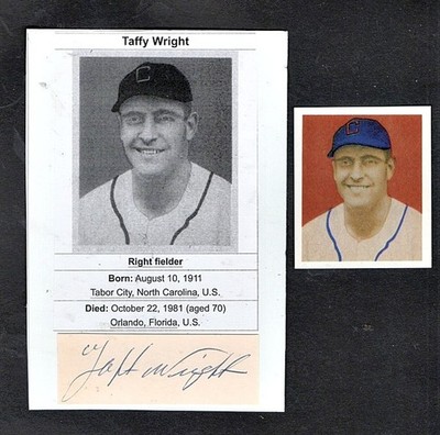 TAFT WRIGHT WHITE SOX 4X6 AUTO'D CUT W/ PHOTO + 1949 BOWMAN REPRINT d.2010