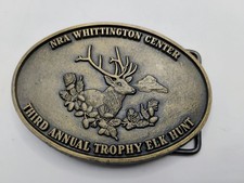 VINTAGE NRA WHITTINGTON CENTER THIRD ANNUAL TROPHY ELK HUNT METAL BELT BUCKLE