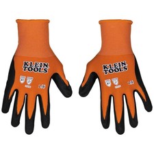 Klein Tools 60672 Work Gloves, Knit Dipped Cut Resistant Large, Orange/Black