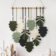 Macrame Wall Hanging Boho Home Decor, Bohemian Leaves Woven Yarn Tapestry Chi...
