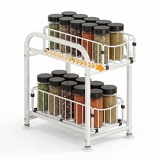 2 Tier Pull Out Spice Rack Organizer Heavy Duty Carbon Steel Cabinet White