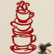 Coffee Cup Metal Wall Art Farmhouse Coffee Bar Sign Red