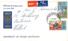 SA26c New Zealand, to Netherlands 1969 100th Anniv of Otago University, FDC