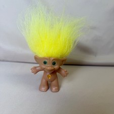 Vintage Ace Novelty Treasure Troll Doll Yellow Hair Heart Gem Belly 90s Toy