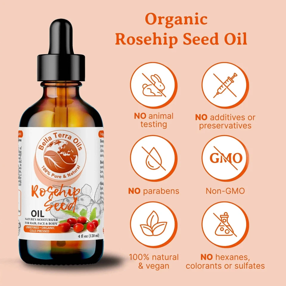 Organic Cold-Pressed Rosehip Seed Oil 100% Pure Raw Skin Hair Face Anti-Aging - Image 3 of 4