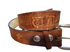 Vintage leather tooled belt brown leather butterflies amber