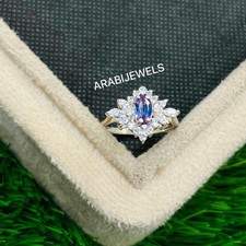 Vintage Marquise Cut Alexandrite Ring 925 Sterling Silver Gift For Her.