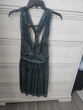 Lulus Ailey Gold and Teal Blue Skater Party Dress Mini NWT Size Medium