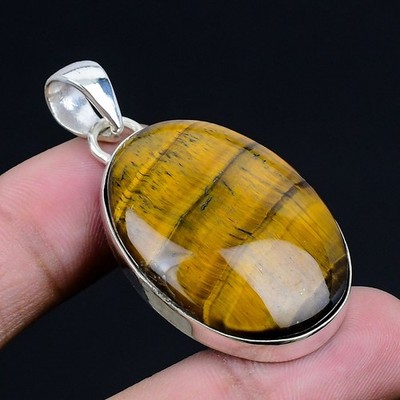 Tiger Eye Gemstone 925 Sterling Silver Jewelry Pendant 1.89'' C434
