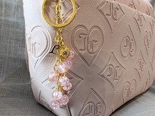 PINK  GOLD BEADED BAG CHARM PERSONALIZED LETTER L INITIAL PURSE CHARM KEYCHAIN