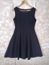 M&S Womens Dress Size 10 Navy Blue Sleeveless Pinafore Smart Work Formal A-line