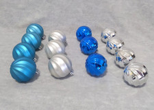 Lot of 14 Shatterproof Christmas Tree 2.25" Ornaments Blue Silver with Swirls
