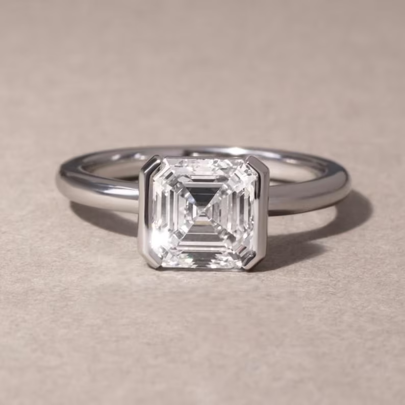 Elegant 3CT Asscher Cut Women's Solitaire Lab-Grown Diamond 18k White Gold Ring