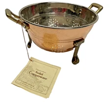 Copper Footed 6" Petite Colander Strainer Vintage Authentic Old World Design