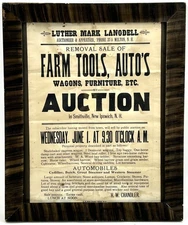 Antique Circa 1912 NEW HAMPSHIRE Auction Advertising Poster Tiger Striped Frame