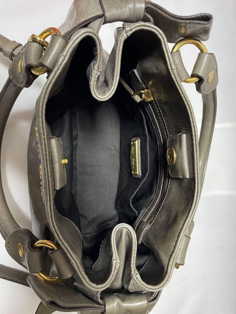 Miu Miu 2way Handbag Shoulder Bag Side Ribbon Leather Olive Green