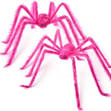 2 Pack 5 Ft Halloween Outdoor Decorations Hairy Pink Spider, Scary Giant Spider,