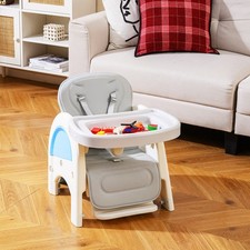 COSTWAY Convertible Baby High Chair Baby Feeding Chair w/Double-layer Tray-Blue