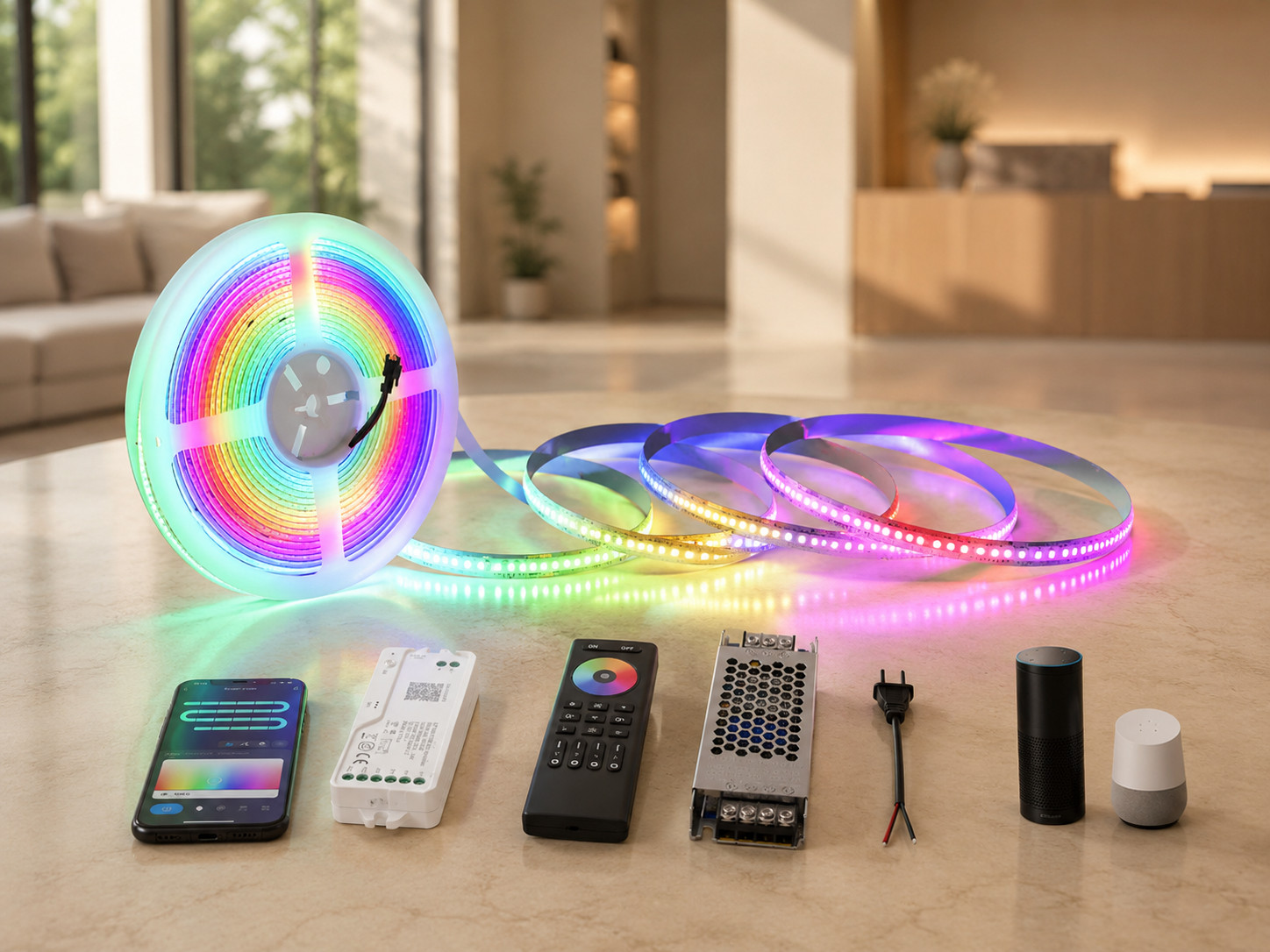 Bandeau LED COB RGBIC WiFi Tuya ruban connecté Google Home et Alexa