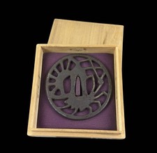Antique Japanese Tsuba sword guard metal hand carved collectible authentic ♯76