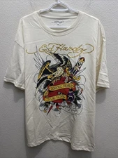Ed Hardy Men's XL Ivory T-Shirt Graphic Print Short Sleeve "Pierced Hearts" NWT