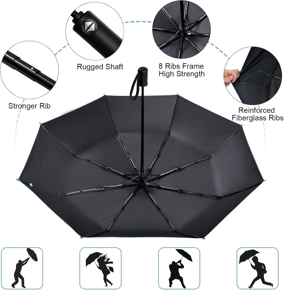Regenschirm Taschenschirm Auf Zu Automatik Regenschirm Sturmfest Teflon Schicht - Bild 3 von 4