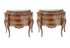 Pair French Bombe Commodes Napoleon II Chest Drawers