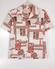 VTG 60s 70s Sears Hawaiian Fashions Tiki Aloha Shirt Owl Tribal Print Size L