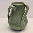 1930s Matte Green Glaze Twisted Triple-Handle Deco Fulper Stangl Art Pottery