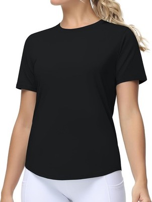 THE GYM PEOPLE Women's Workout Short Sleeve Breathable T-Shirts Medium, Black 