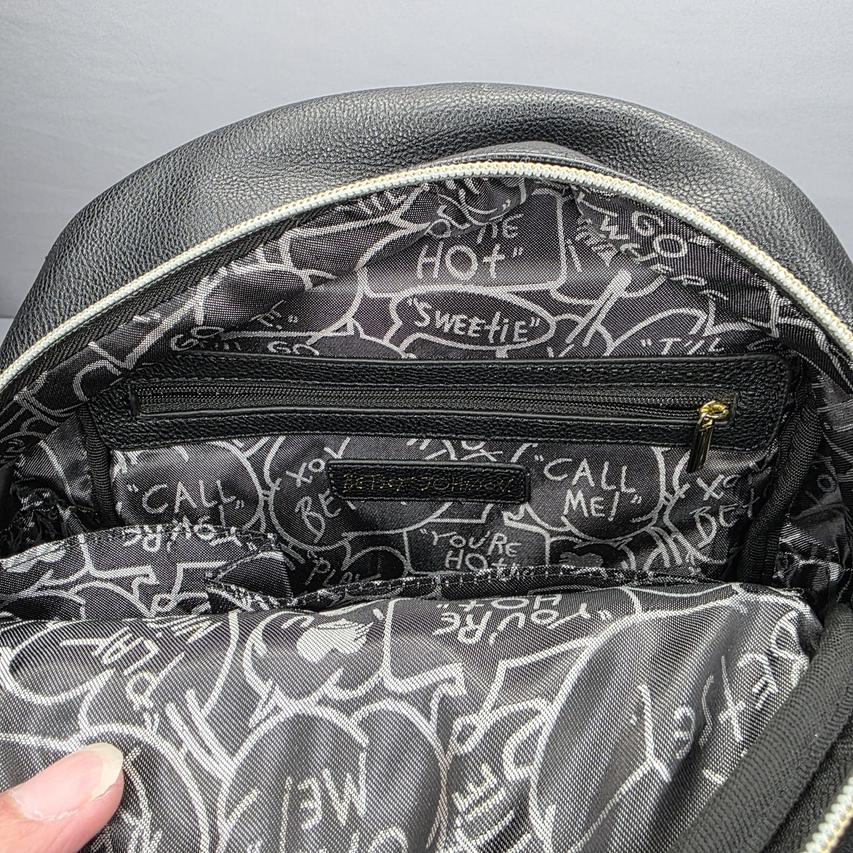 Betsey Johnson Mini Backpack Cat Face Pink Quilted Black 