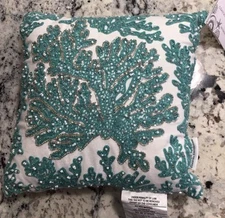 COASTAL COLLECTION Embroidered & Beaded CORAL REEF 12 Square Pillow NWT