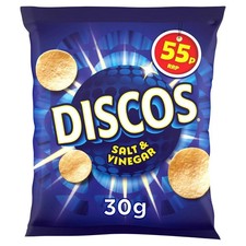 Discos Salt & Vinegar Flavour Snacks Crisps 30 x 30g Bags PM 55p