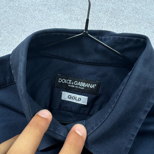 Camisa ajustada vintage Dolce & Gabbana DORADA azul marino para hombre - Imagen 6 de 9