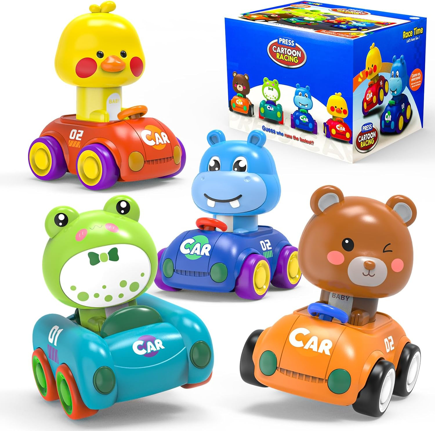 For 1-3, Push Go Animal Racing Car Set 4 Pack, Bab