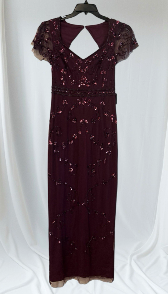 Adrianna Papell Boutique Women's Beaded Column Long Dress, Size 4, Color  Cassis | eBay