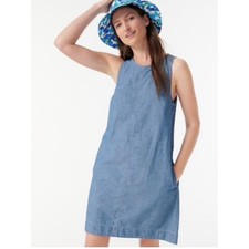 J.Crew Blue Chambray Cotton Sleeveless Shift Dress with Pockets XS