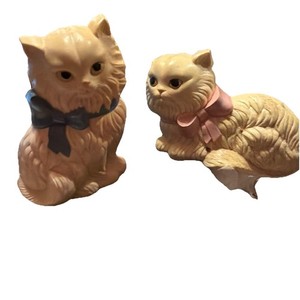 Vintage Homco Plastic Cats Pink And Blue Bow Wall Decor Home Interiors