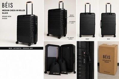 BÉIS Medium Check-In Roller Suitcase Black New In Box TSA Lock Spinner Luggage