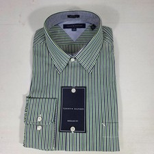 Tommy Hilfiger Shirt Mens 16 32-33 Green Long Sleeve Button-Down Striped NWT