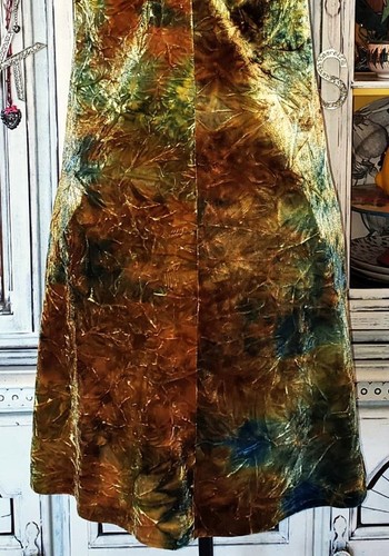 Vintage Betsey Johnson 90s Green Blue Tie Dye Crushed Velvet Short Slip Dress M - Picture 7 of 15