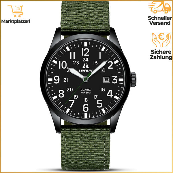 Armbanduhr Herren Analog Quarz 30M Wasserdicht Nylon Band Taktische Sportuhr-image