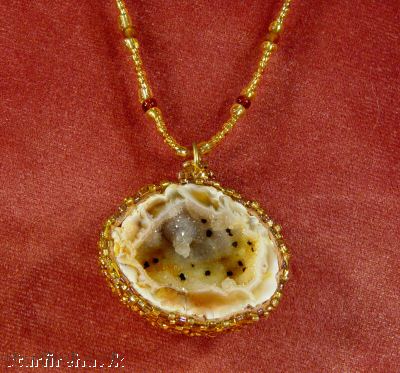 NEW Small Natural Geode Hand Bead Embroidered Necklace
