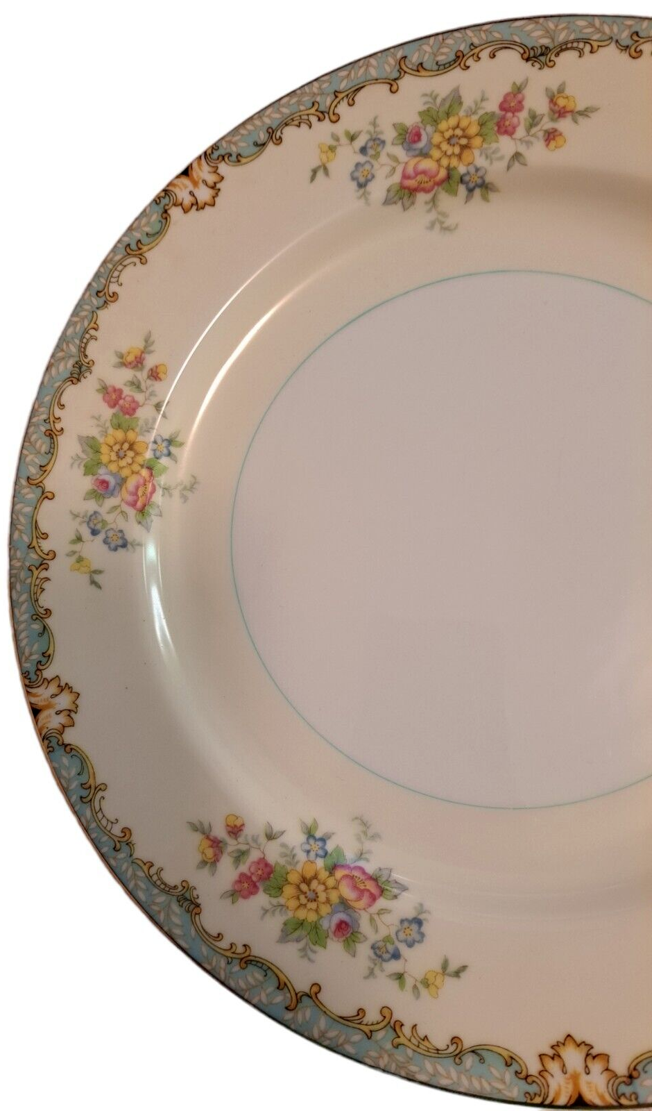 Noritake Lanare 10" Dinner Plate Green Verge & Border Floral Gold Trim
