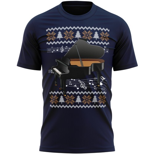 Piano Christmas T Shirt Instrument Him Percussion Fair Isle Pianist Mens - Picture 5 of 11