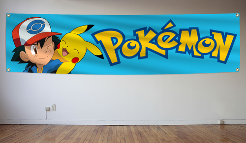 Pokemon Flag Banner 2X8 Ft Collection Room Decoration Gamer Pokemon TCG - 第 1/2 張圖片